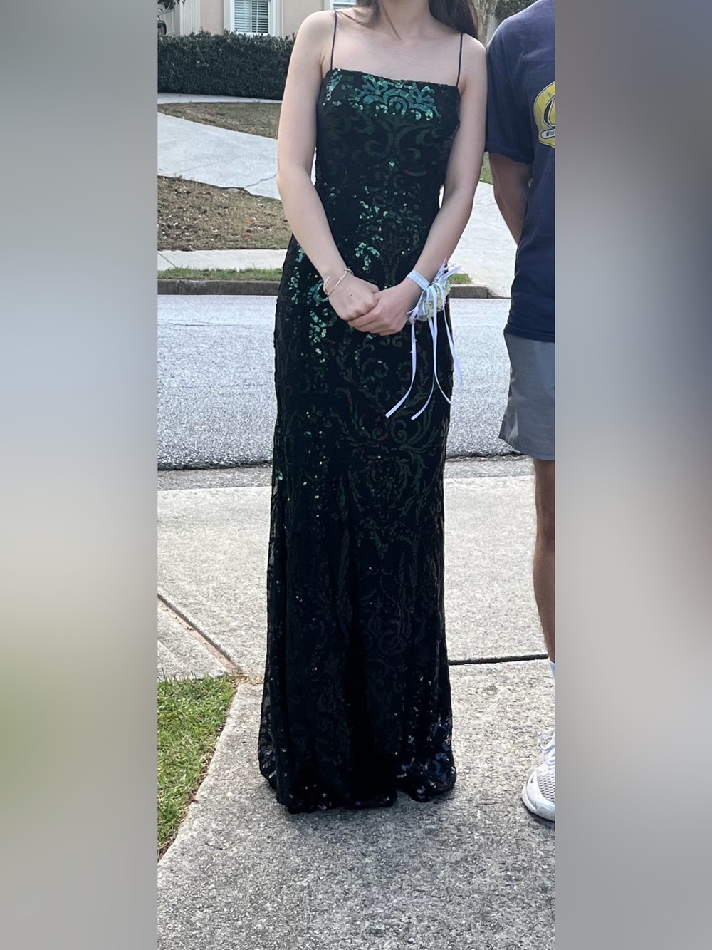 Windsor Emerald Green Sequin Spaghetti-Strap Prom Gown - Picture 2 of 2